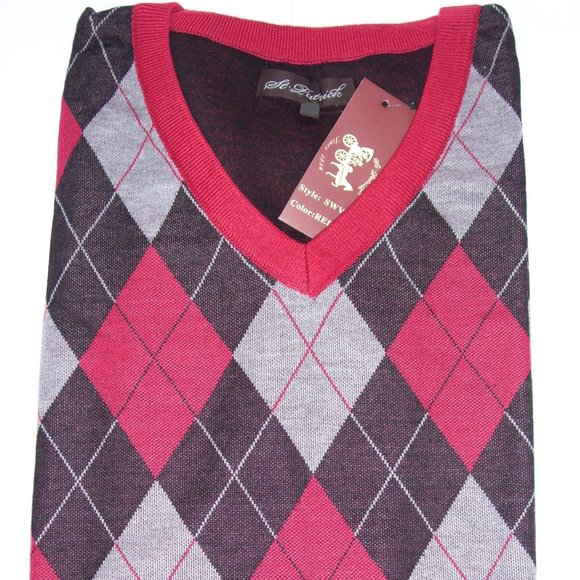St Patrick Other - 4X Men's V Neck Red Argyle Sweater Vest 4XL